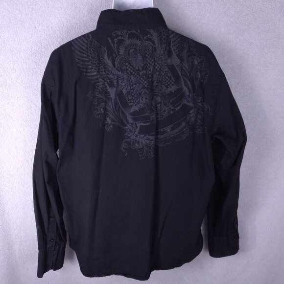 Carbon Black Men’s Button-Up Shirt XXL Black Crest Design 2000s Streetwear Y2K - Picture 5 of 15
